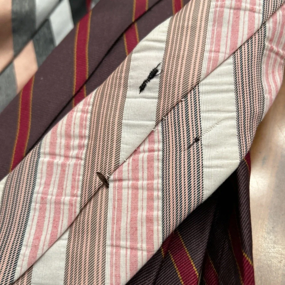 Lot 10 Vintage Necktie 3 Inch Blue Brown Mauve Pink Stripes